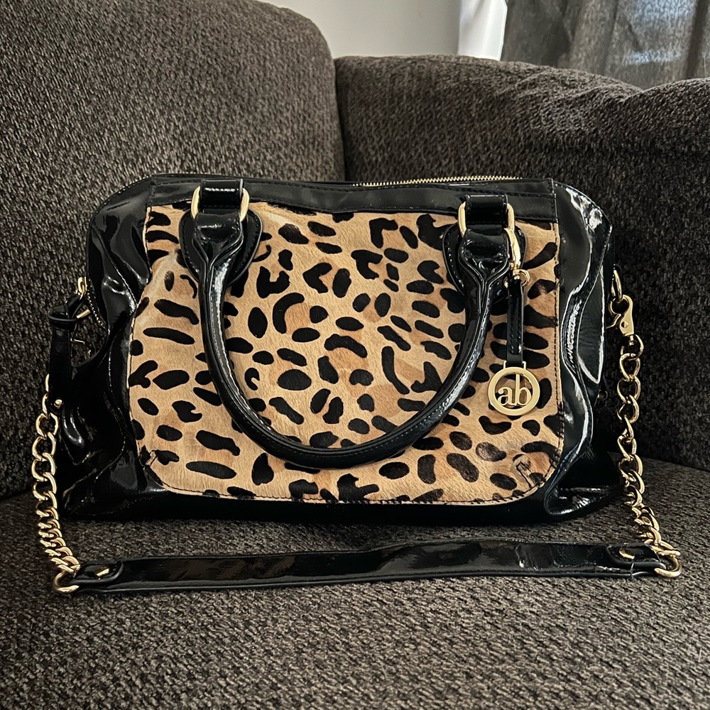Audrey Brooke cheetah and patent leather bag